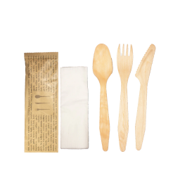 Cutlery Kit Wooden Premium 4pc Rolled (F/K/S/N)
